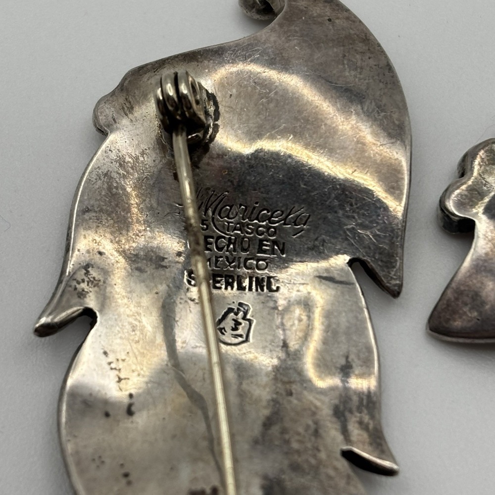 Vintage Tasco Designer Maricela Floral Leaf Sterling Silver Brooch Pin Set Of 2 - Picture 7 of 15